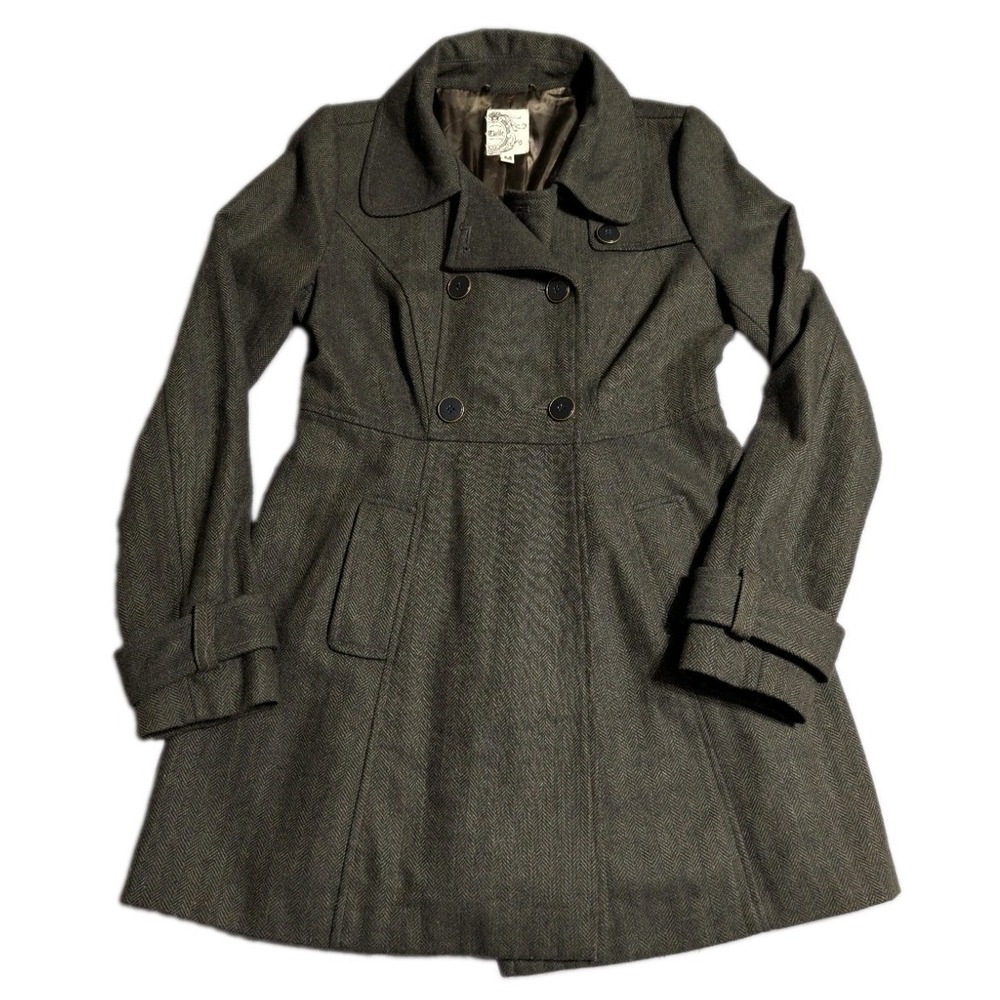 Tulle Womens M Wool Blend Herringbone Double Breasted Fit Flare Pea Coat